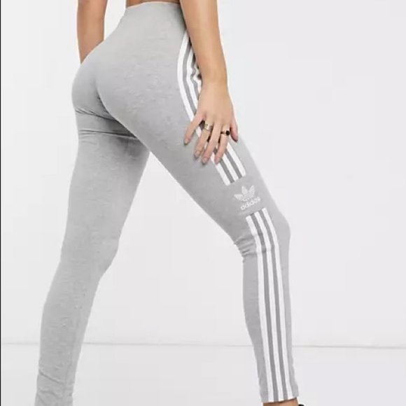 ADIDAS Grey Trefoil Tight Three Stripe Leggings Pants Yoga XS 0-2 NWT - Picture 2 of 7